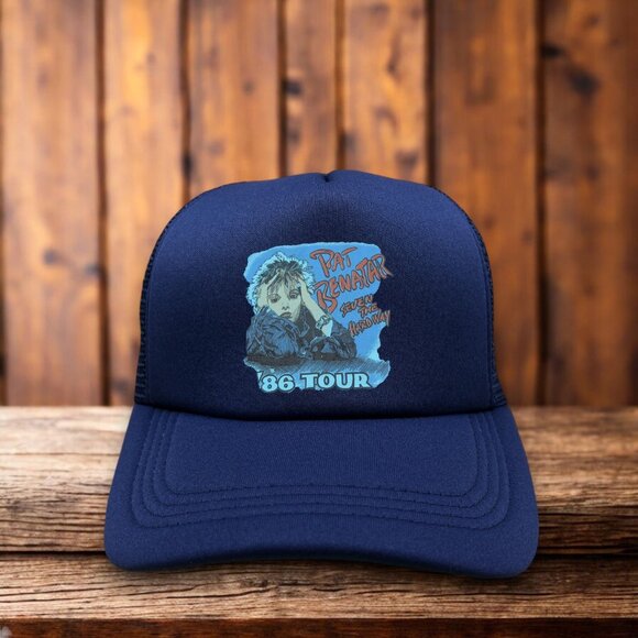 Pat Benatar 1986 Tour Unisex Trucker Hat Navy Seven The Hard Way Rock Music Cap - Picture 1 of 4